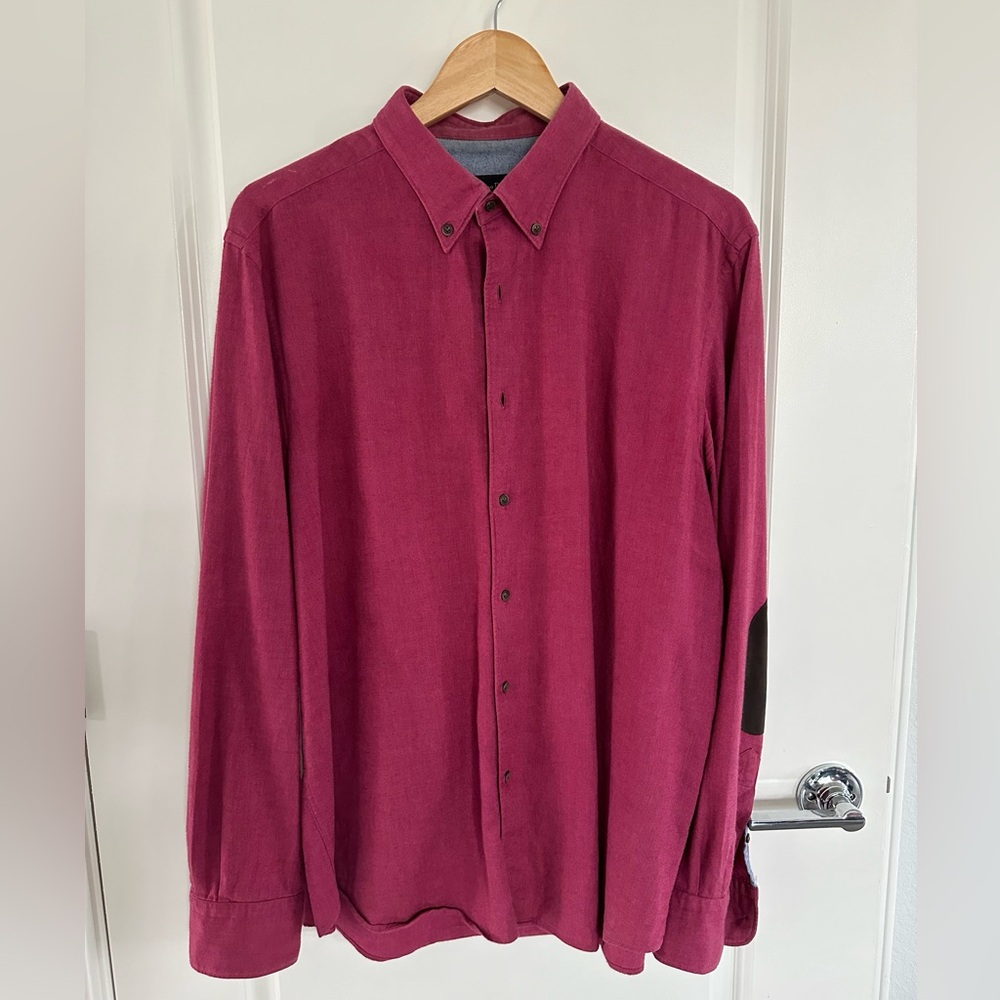 Massimo Dutti Elbow Patch Soft Fabric Long Sleeve Button Down Shirt Size XL